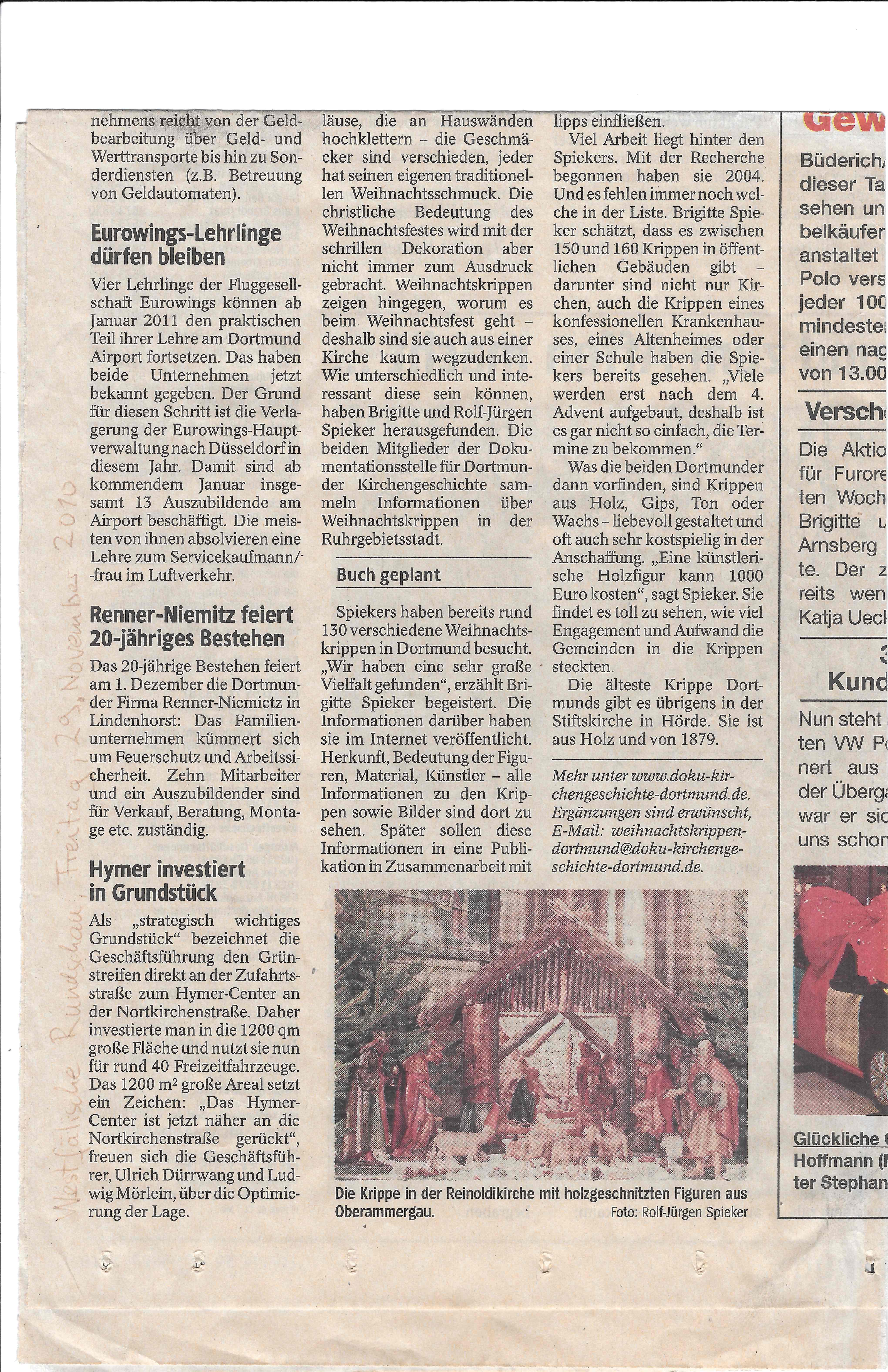 Zeitungsartikel aus Westfälischer Rundschau vom 29.11.2010
