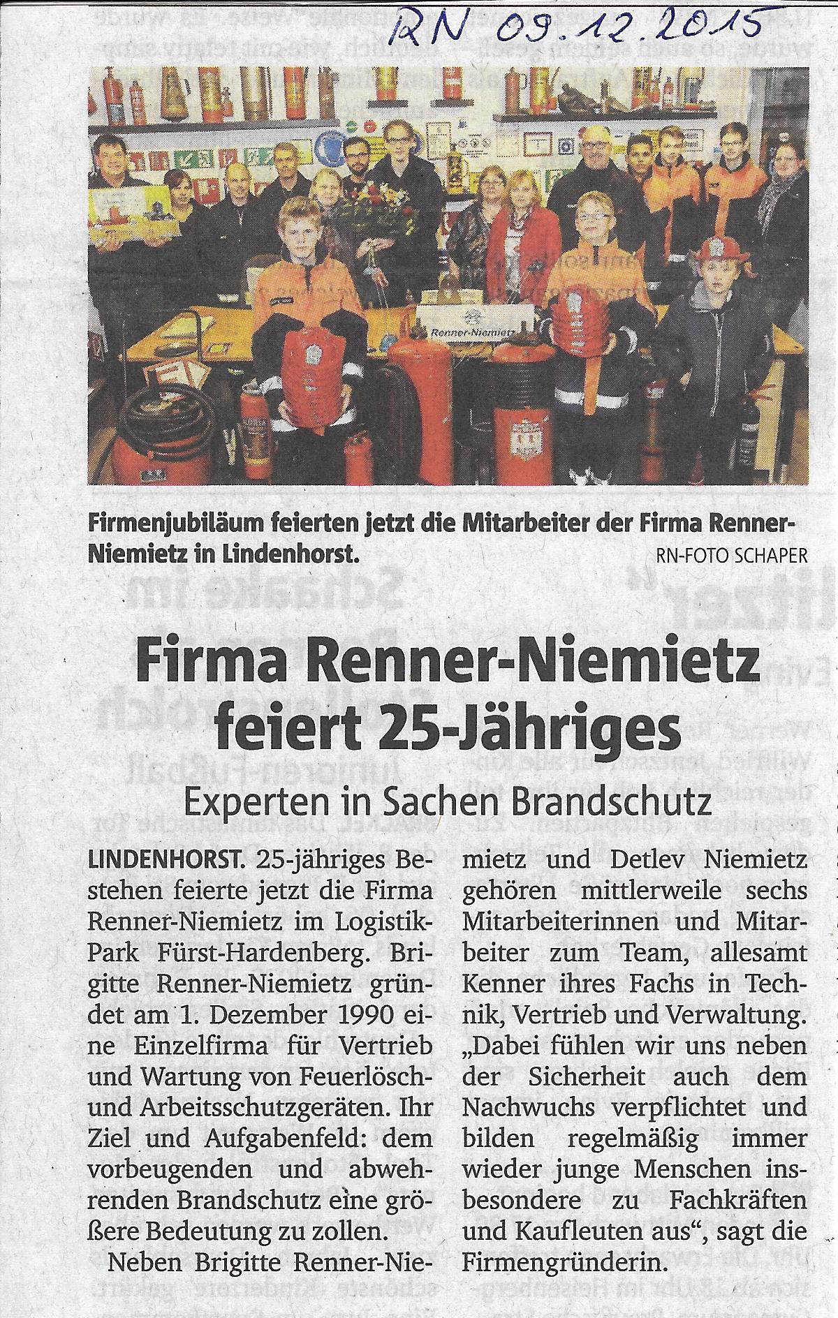 Zeitungsartikel Ruhrnachrichten vom 09.12.2015